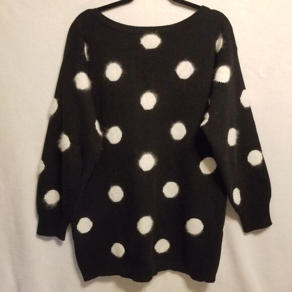 Vtg Compagnie Internationale Express M Sweater Wool Angora Blend Black Polka Dot - Picture 1 of 10